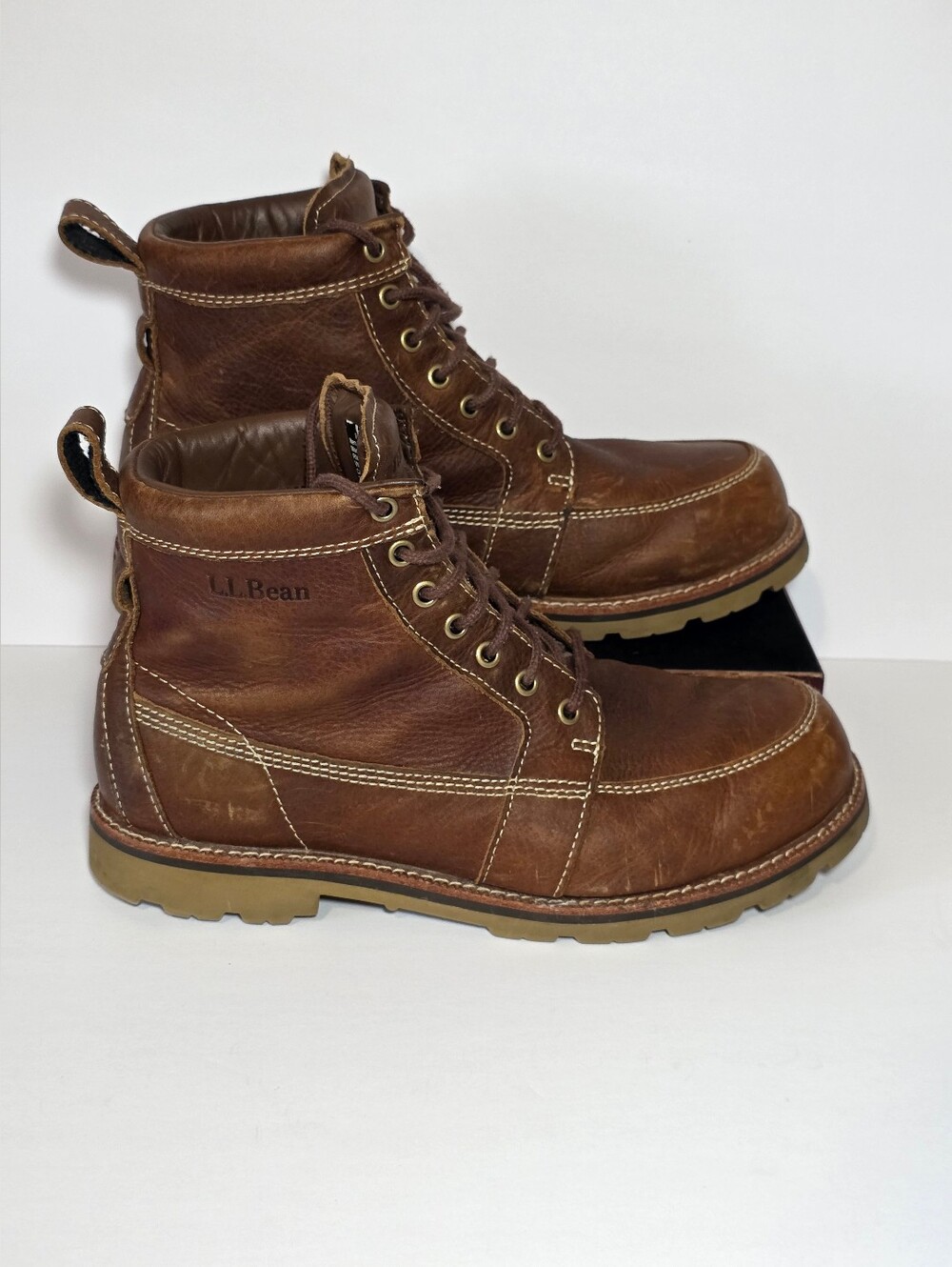 L.L. Bean Stonington Waterproof Boots Men's 9.5 Wide Brown Leather Moc Toe 29650